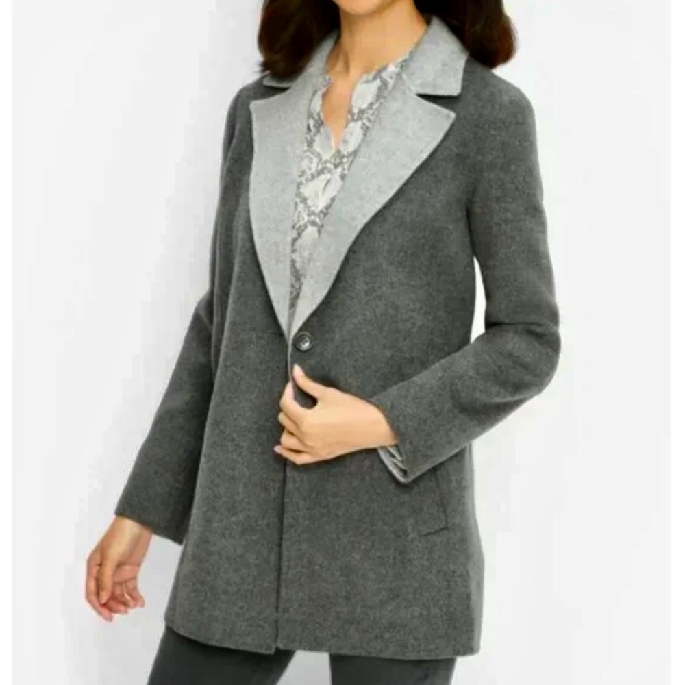 Like New Talbots Double Sided Wool Charcoal Coat Jacket Light Gray Lapel, 22 W